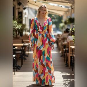 Flying Tomato Vibrant Multi-Color Retro Print Maxi Dress